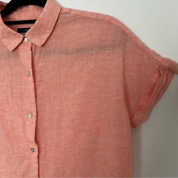 Tahari 100% Linen Women Button Front Short Sleeves Shirt Coral Top - Picture 2 of 14